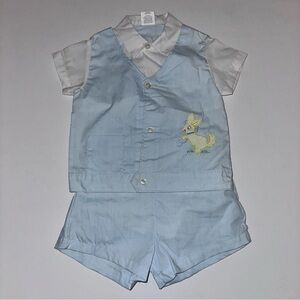 Vintage Cuties By Judy 2 Piece Baby Blue 18 Months 80s Appliqued Easter Rabbit